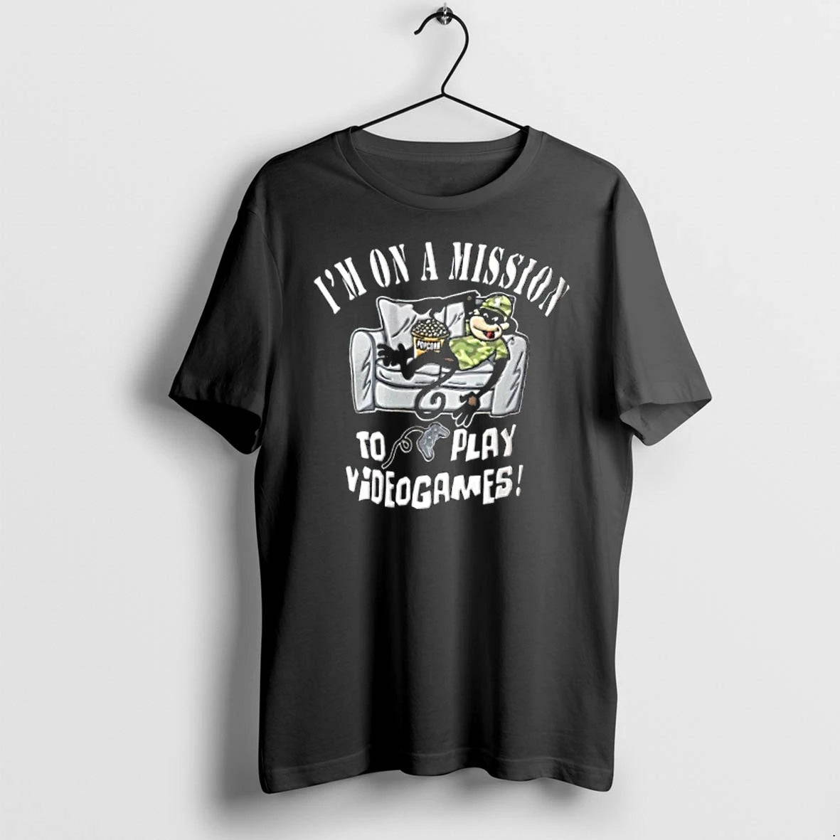 I Am On A Mission To Play Videogames Monkey Camo Couch Popcorn Controller Youth Tshirts