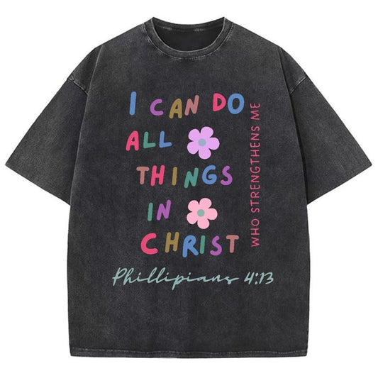 I Can Do All Things In Christ Unisex Washed T-Shirt, Christian t shirts, Christian Jesus  t shirts, Vintage 90s Graphic Tee Gift Cotton Top Womenswear, Mineral color