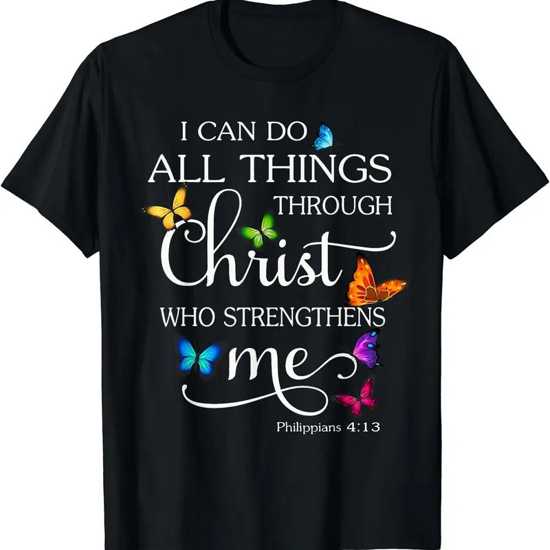 I Can Do All Things Through Christ Butterfly Art - Religious T-Shirt | Unisex Cotton Tee Gift | Full Size