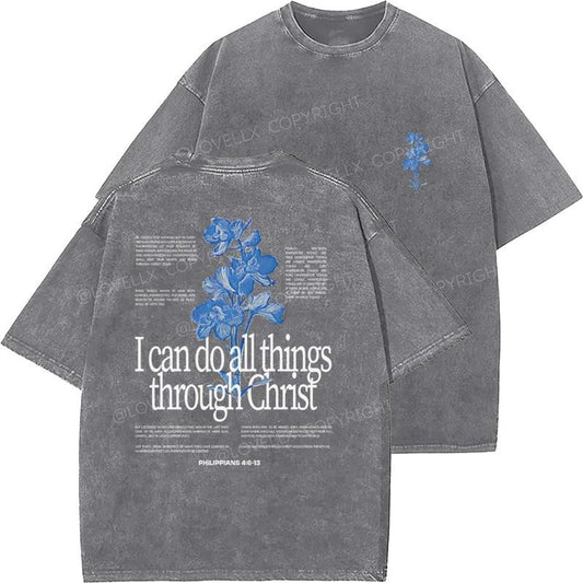 I Can Do Things Through Christ Unisex Washed T-Shirt, Christian t shirts, Vintage 90s Graphic Tee, Gift Top Womenswear Cotton Mineral Color