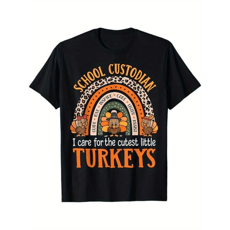 I Care For The Cutest Turkeys Thanksgiving School Custodian, 100% Cotton, Halloween Thanksgiving Christmas Gifts for Men Women Friends Family, S-XXXL, Black made in usa