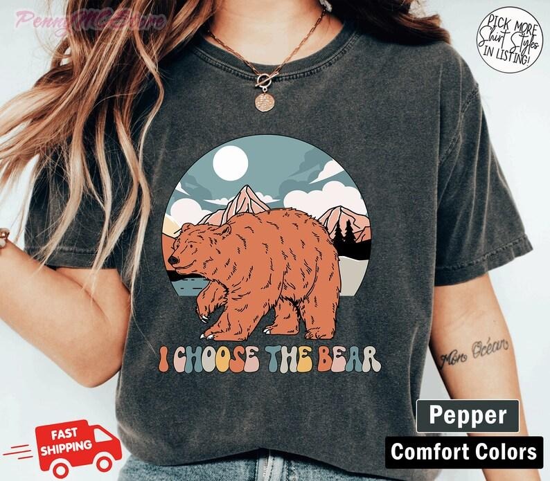 I Choose The Bear Shirt, Team Bear Shirt, Bear Vs Man, Fuck the Patriarchy, Equal Rights Shirt, Feminist Shirt, Medusa Shirt Cotton Sleeve