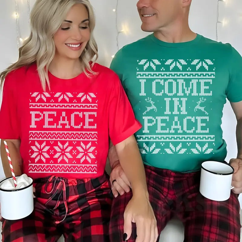 I Come In Peace Ugly T-shirt, Christmas Couple Matching Shirt, Adult Humor Tees, I'm Peace Tshirt, Funny Xmas Holiday Party Outfits, Husband Wife Gift