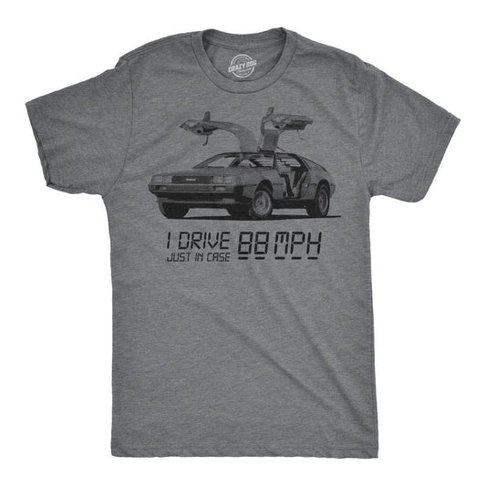 I Drive 88 Miles Per Hour T Shirt Funny Vintage 80s Graphic Tee Cool Nerdy Top Mens Funny T Shirts Cool Tees Soft Stylish Casual Menswear Vintage Apparel for Men Funny Movie Short Sleeve Novelty Tees Dark Grey