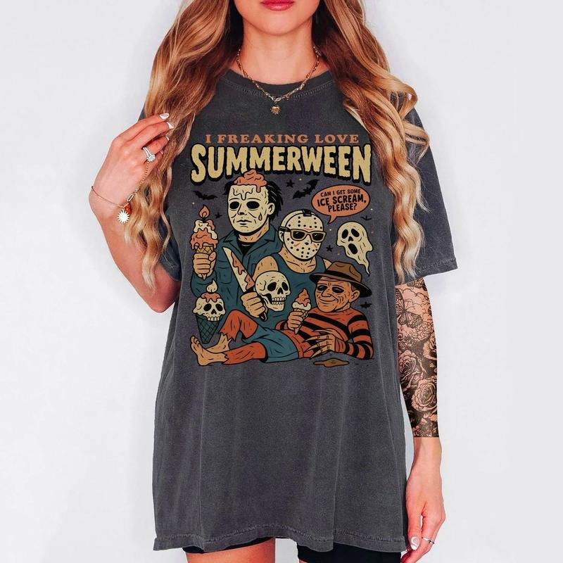 I Freaking Love Summerween Shirt, Summer Vibes Tshirt, Spooky Season Shirt, Summer Tees for Halloween Lover, Scary Movie Tee
