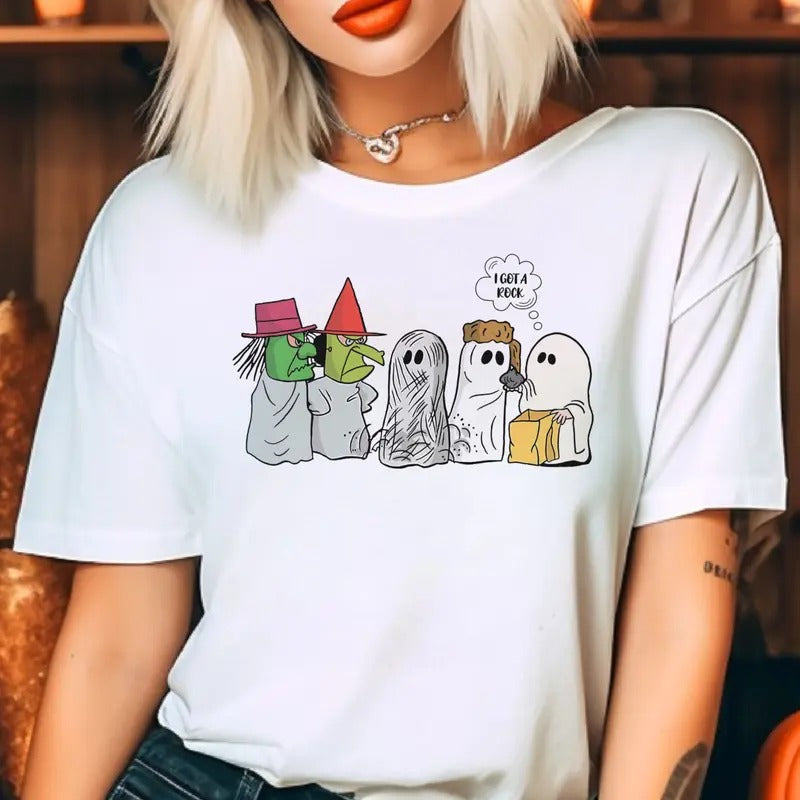 I Got A Rock Halloween Tee Funny Ghost Tshirt Halloween Trick Or Treat T-shirt Cute Ghost and Witch Top TV Halloween I Got A Rock Top