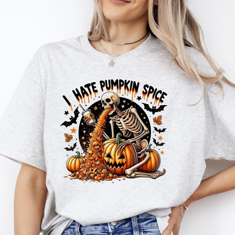 I Hate Pumpkin Spice - T-Shirt -  Print is Sublimation, Unisex T-Shirt, Funny Tee, Funny Apparel, Gift Idea, Relaxed Fit, Casual Apparel, Cute Top, Great with Jeans, All Seasons, Fun Style, Comfortable Shirt