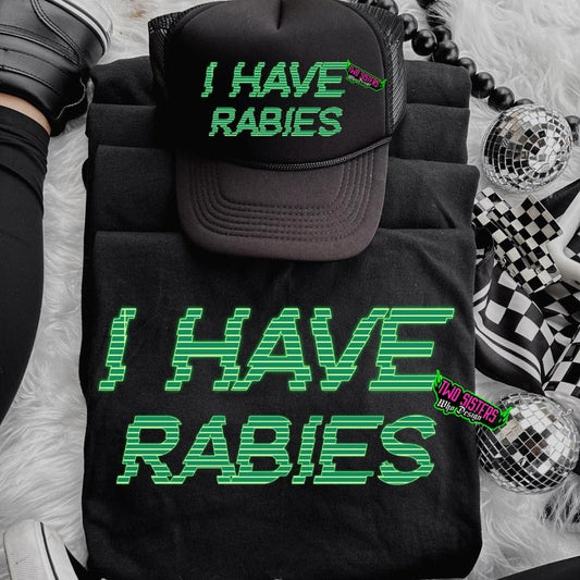 I Have Rabies Neon Green Summer TShirt + Trucker Hat - Unisex Short Sleeve Shirt. Graphic T Shirt, Casual Comfort Womenswear Cotton Graphic
