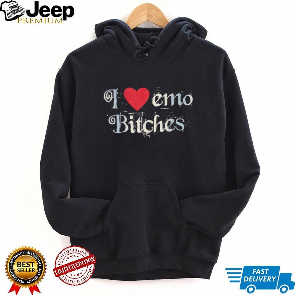I Heart Emo Bitches Red Heart Y2K Aesthetic Black T Shirt