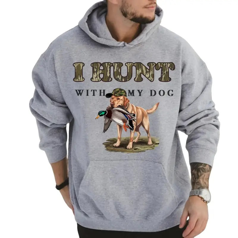 I Hunt with My Labrador Retriever Dog Unisex Crewneck Sweater, Hunting Camo Bottomland Duck Hunt Shirt
