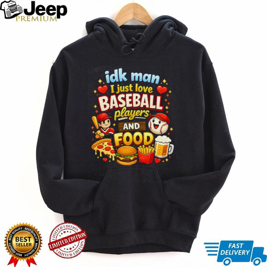 I Just Love Baseball Players and Food Funny Cartoon Sports T Shirt