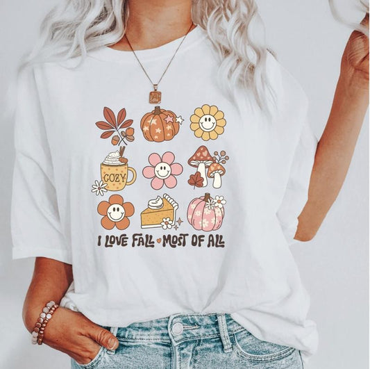 I LOVE FALL MOST OF ALL (COMFORT COLORS T-SHIRT, CAUSAL SHIRT UNISEX, FALL CLOTHING, GRAPHIC APPAREL) Cotton Fabric