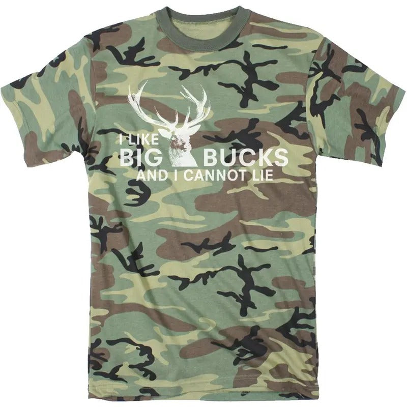I Like Big Bucks and I Cannot Lie Youth Camo T Shirt Funny Hunting Tee Funny T Shirts Funny Hunting Short Sleeve Novelty Tees for Kids Camo -