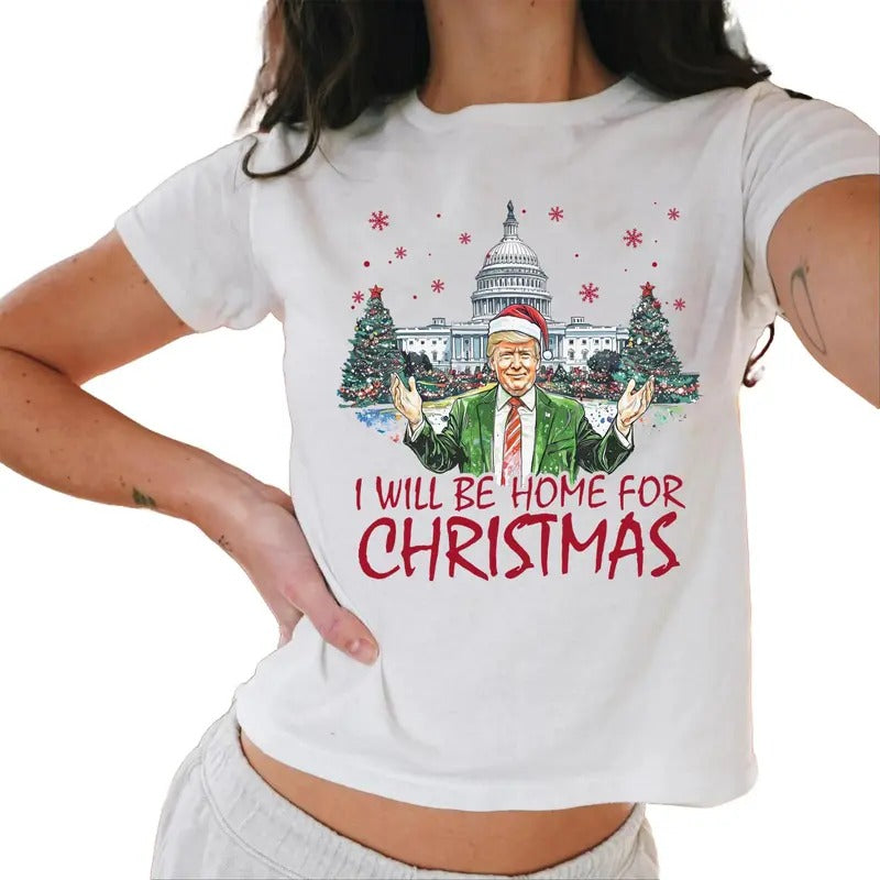 I'Ll Be Home For Christmas Baby Tee, Humorous Trump Christmas Baby Tee, Will Be Home Baby Tee Casual Comfort