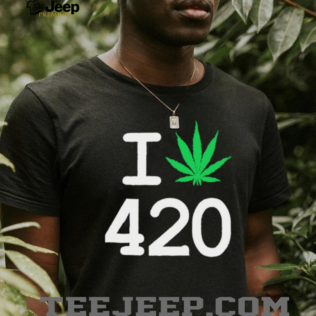 I Love 420 Marijuana Leaf Graphic T Shirt Minimalist Cannabis Pot T Shirt