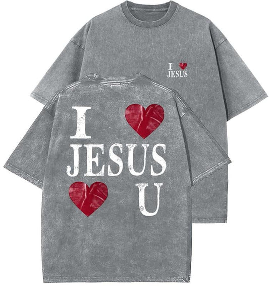 I Love Jesus Unisex Washed T-Shirt, Christian Tshirts, Vintage 90s Graphic Tee, Gift Top Womenswear Cotton Mineral Color