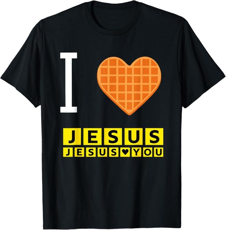 I Love Jesus Waffle Heart Funny Christian Breakfast T-Shirt, Jesus Love You Shirt, Jesus Shirt, Pray Tee, For Men, For...