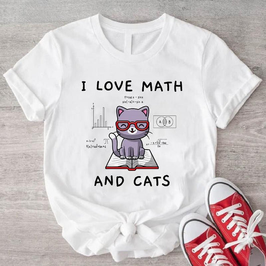 I Love Math And Cats T-Shirt, Math Teacher Bday Gift Shirt, Unisex Cat Lover Gift Tee, Cat Owner Mathematics Shirt.