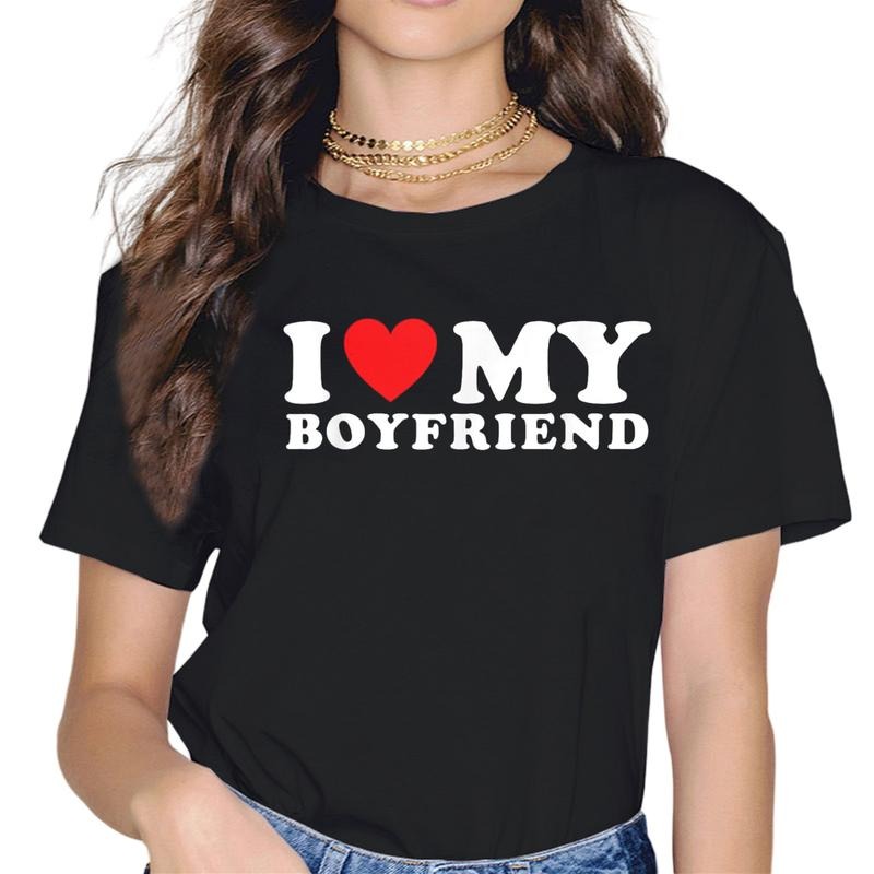 I Love My Boyfriend Girlfriend Little Sister Dad Mom Wife Husband T-shirt Red Heart Family T-shirt Print Summer Tee...