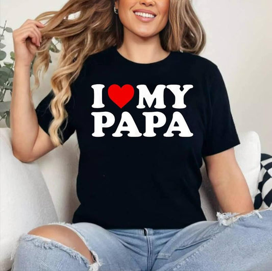 I Love My Papa T-Shirt with Heart T-Shirt , Cotton 100%, Crewneck, Short Sleeve, Top Womenswear