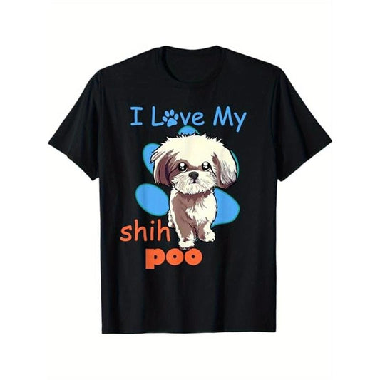 I Love My Shih Poo Shirt Best Dog Lover Paw Print Christmas T-Shirt, 100% Cotton, Gifts for Men Dad Husband Grandpa, S-XXXL made in usa