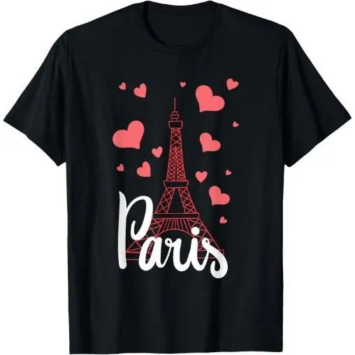 I Love Paris France Eiffel Tower Gift T-Shirt Made in USA