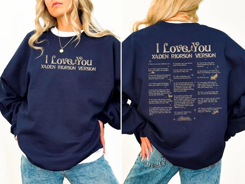 I Love You In Xaden Riorson Fourth Wing Merch, Onyx Storm Violet Sorrengail Shirt, Bookish Tee, Sweatshirts for Book Lovers, Empyrean Series Fans Shirt