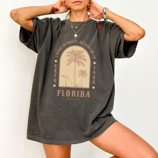 I Need To Forget So Take Me To Florida Oversized Vintage Graphic Gym Tee Cotton Sleeve