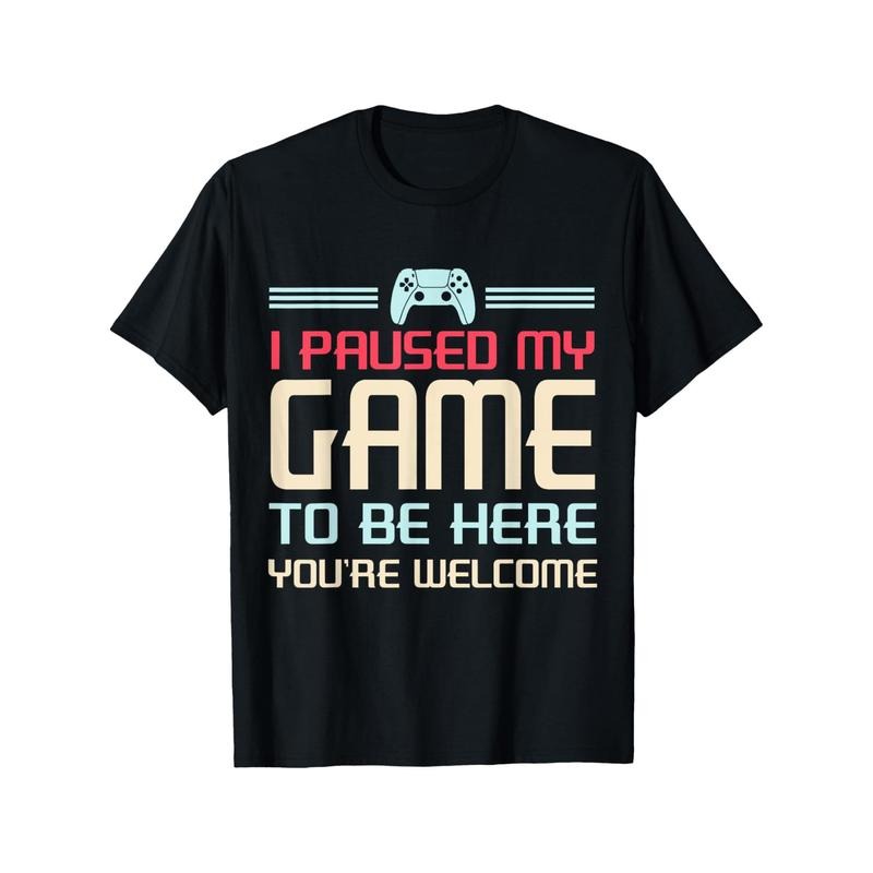 I Paused My Game to Be Here" Men's Breathable Cotton T-Shirt - Casual Crew Neck, Machine Washable, Perfect Gift for Parents, Grandparents & Friends - Ideal for All Seasons Made in USA
