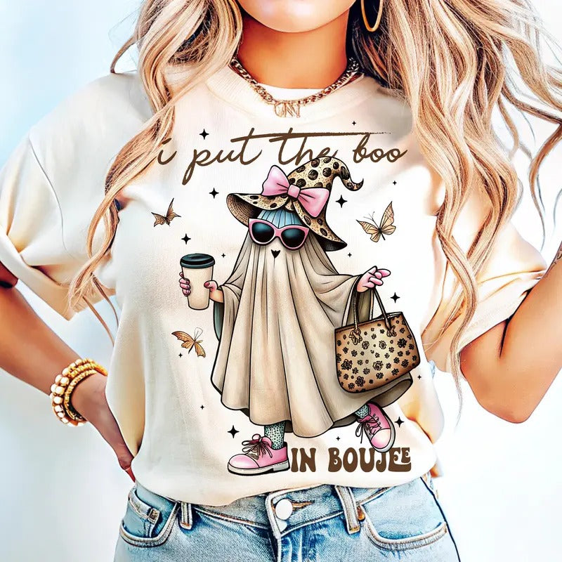 I Put The Boo In Boujee T-shirt Sweatshirt, Halloween Boo Ghost Spooky Season T-Shirt Unisex Classic T-Shirts in All...