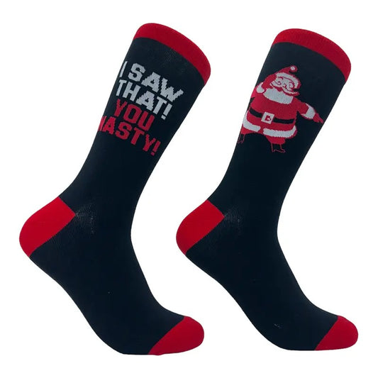 I Saw That You Nasty Socks Funny Xmas Party Santa Claus Sees You Joke Footwear Funny Graphic Socks Comfortable Fitted Spandex Cotton