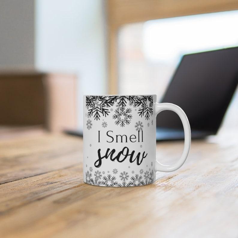 I Smell Snow Campfire Mug Christmas Coffee Cup Holiday Inspired Gilmore Girls Mug Perfect Coffee Lover Gift