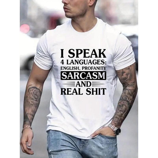 I Speak Sarcasm Graphic Tee - Comfy Stretchy Short Sleeve T-Shirt for Men, Trendy Casual Summer Fashion Clothing with Relaxed Fit and Soft Fabric Made in USA