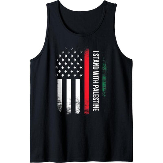 I Stand With Palestine American Flag Arabic Freedom Tank Top made in USA