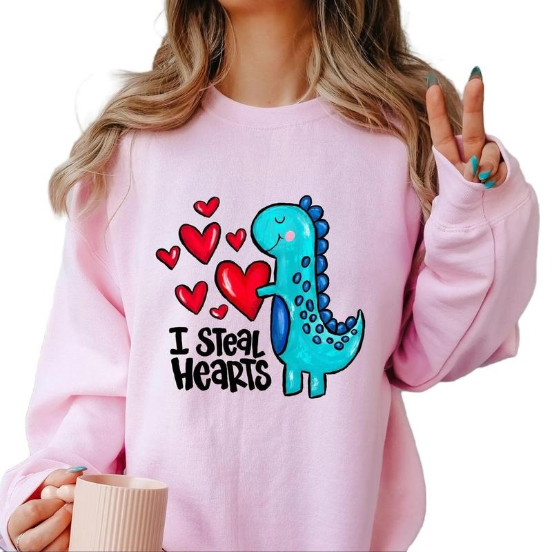 I Steal Hearts Dino Crewneck Sweatshirt T-Shirts, Hoodie | WearSparks.com
