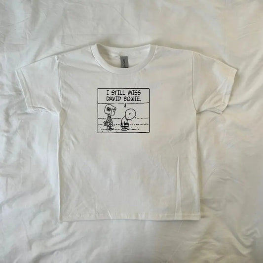 I Still Miss David Bowie Baby Tee, Peanuts Cartoon, vintage, Charlie Brown, Pinterest, 90s, comics, alt, indie, snoopy