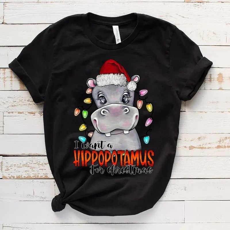 I Want A Hippopotamus For Christmas Sweatshirt,Christmas Hippopotamus Shirt,Funny Christmas Gift Shirt,Christmas Family Shirt,Holiday Gift, Cotton Crewneck