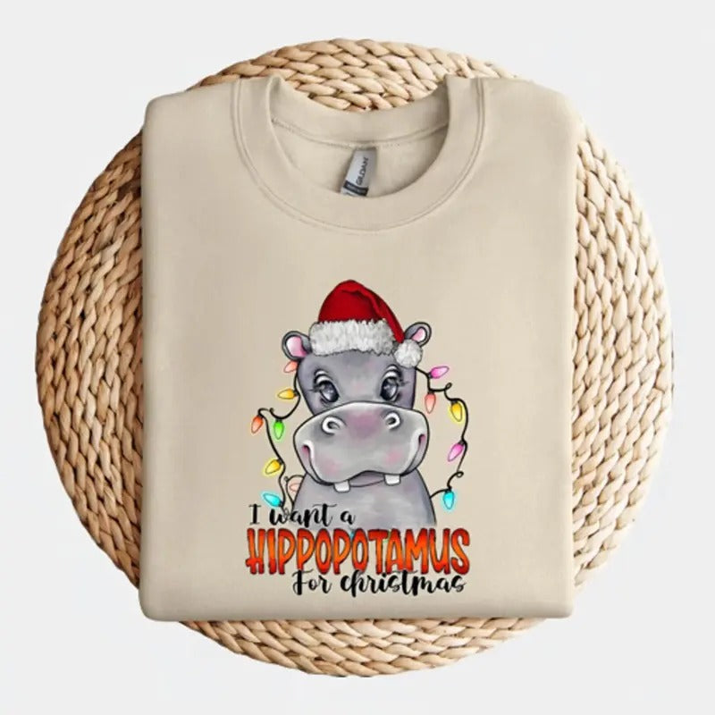 I Want A Hippopotamus For Christmas Sweatshirt,Christmas Hippopotamus Shirt,Funny Christmas Gift Shirt,Christmas Family Shirt,Holiday Gift, Cotton Crewneckstyle{n002}2
