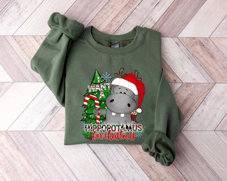 I Want a Hippopotamus for Christmas Shirt, Hippo Shirt, Christmas Hippo Shirt, Christmas Hippo Sweatshirt, Hippo Family Matching Shirtstyle{n002}3