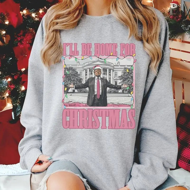 I Will Be Home For Christmas Trump Shirt, Trump 47 Christmas T-Shirt, President 2024 Trump Shirt, Election 2024,...