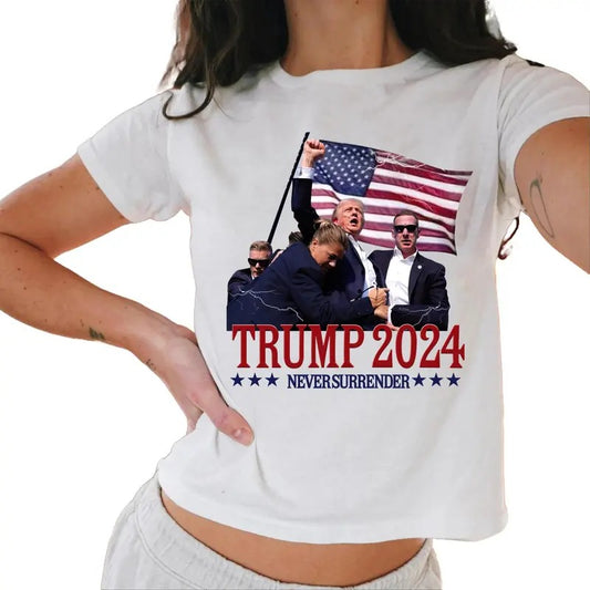 I Will Never Stop Fighting For America Baby Tee, Baby Tee Trump 2024, Never Surrender Baby Tee Casual Comfort