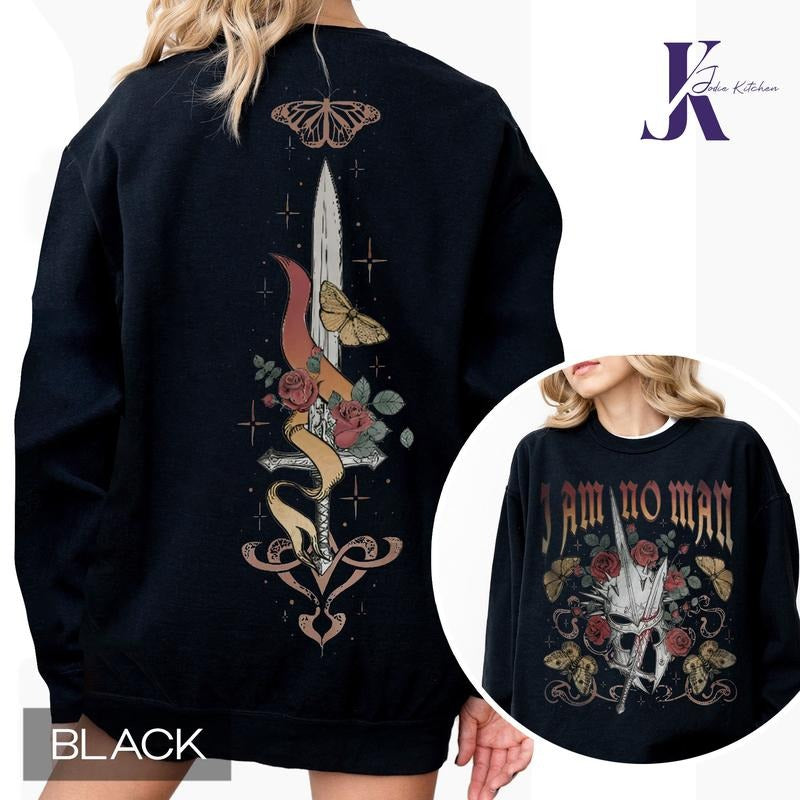 I am no man 2 Sides Comfort Colors Shirt, Book Lover Shirt, Fantasy Merch Shirt, Reading Fandom Tee, Feminist Shirt