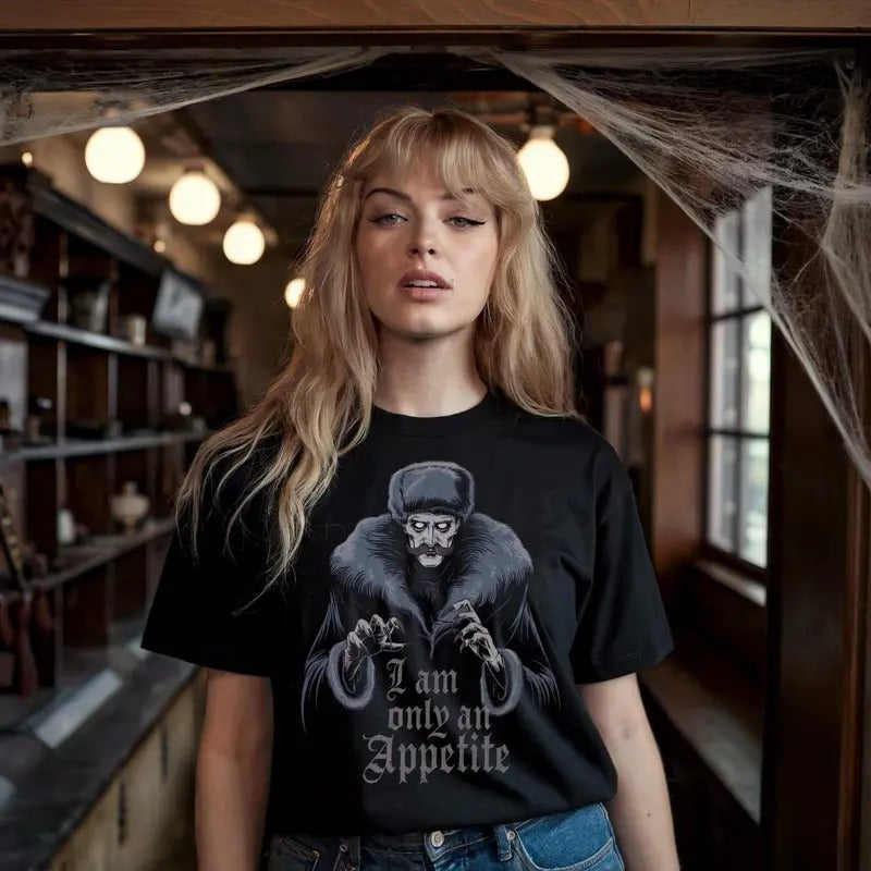 I am only an Appetite - Nosferatu Inspired Horror Movie Unisex Tee - Count Orlak Vampire Dracula Goth Gothic Gifts Gift horror fan