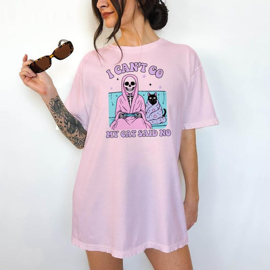 I can't go, My Cat Said No- Print is Sublimation, Unisex T-Shirt, Funny Tee,Gift Idea, Relaxed Fit, All Seasons, Fun Style, Comfortable
