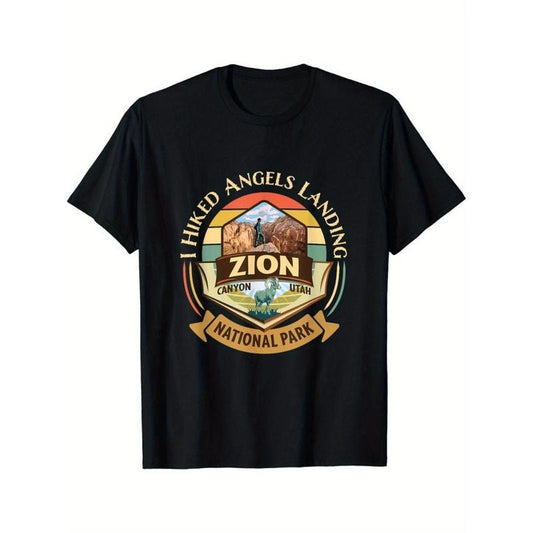 I hiked up Angel's Landing. Zion Vintage Sunset Design T-Shirt. Made in USA