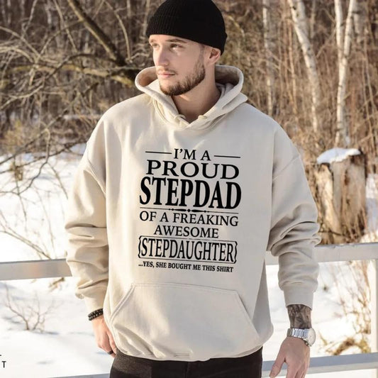 I'm A Proud Stepdad Of A Freaking Awesome Stepdaughter Shirt, Funny Stepdad Sweatshirt, Father's Day Stepdad Gift, Unisex Crewneck Pullover Tee, Classic Streetwear