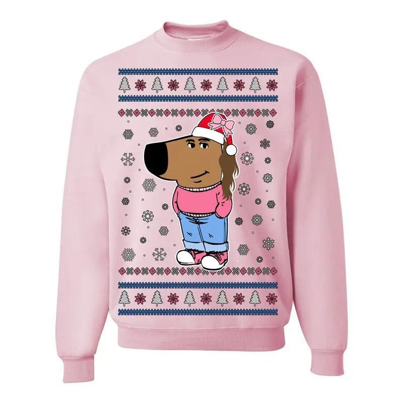 I'm Just a Chill Girl My New Character, Santa Dog Viral Meme Coin CHILLGIRL Funny Internet Memes Unisex Ugly Christmas Sweater