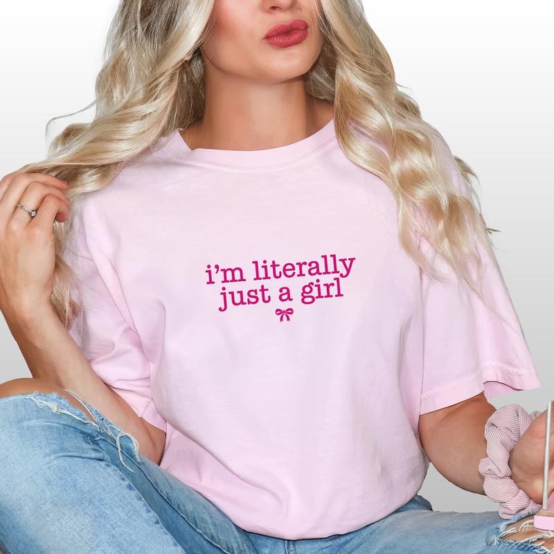 I'm Literally Just A Girl Shirt, Girly Coquette Graphic Printed Tee, Pinky Bow Women Unhinged Shirt, I'm Just A Girl Coquette T-shirt, Comfy Fabric Graphic Tee, Gift Shirt For Girlfriend, Women's Tops, Womenswear, Cotton Fabric Tee