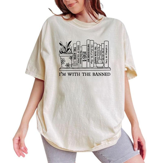 I'm With The Banned Tee, Book Lover Graphic Tee Women, Banned Books Unhinged Shirts, Bookish T-shirts For Women, Unisex Comfy Oversized Graphic Tee, Reading Women's Tops, Menswear, Womenswear, Cotton Fabric Relaxed Fit Chic Style