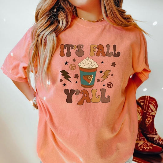 IT'S FALL YALL BOLT SHIRT (COMFORT COLORS T-SHIRT, CAUSAL SHIRT UNISEX, FALL CLOTHING, GRAPHIC APPAREL) Cotton Fabric